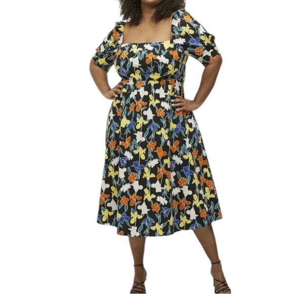 Eloquii 24 3X Floral Off The Shoulder Plus Size Black Background Fall Dress Y6 - Picture 1 of 7
